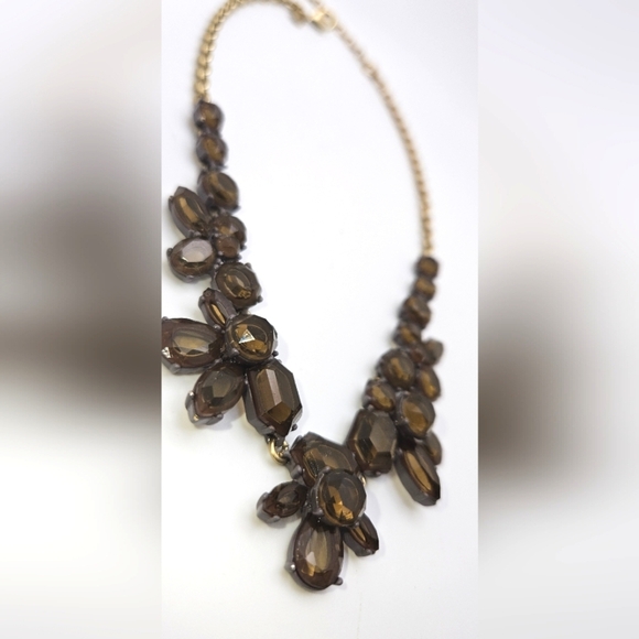 J CREW Smoky Quartz Rhinestone Gold & Grey Statement Necklace - Picture 7 of 8